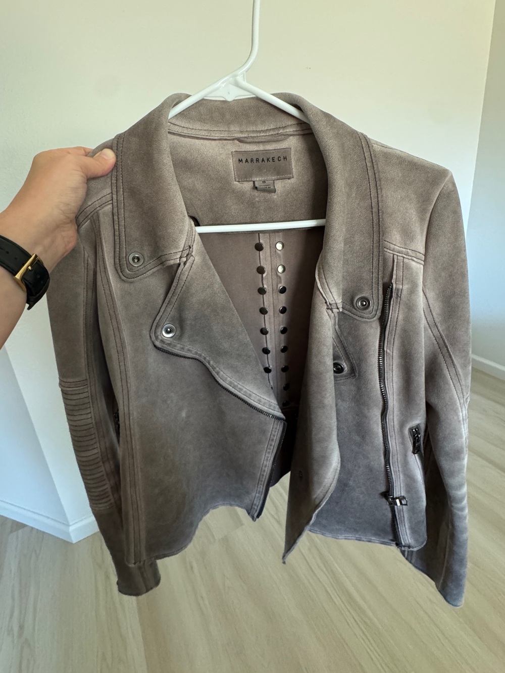 Marrakech Taupe Suede Moto Jacket